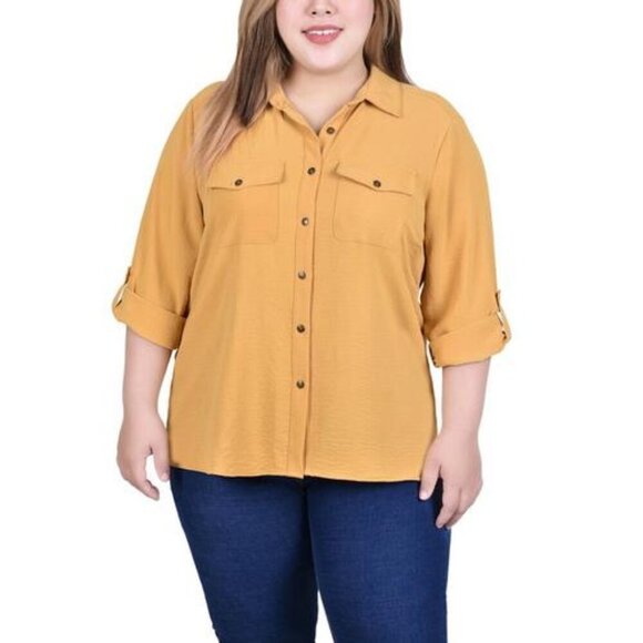 NY Collection Plus Size Long Sleeve Roll‑Tab Blouse – Narcissus, 2X, NWT - Picture 4 of 5